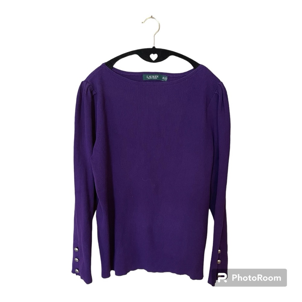 Lauren Ralph Lauren Purple Sweater with Silver Buttons on Sleeves Size 2X - Picture 2 of 8